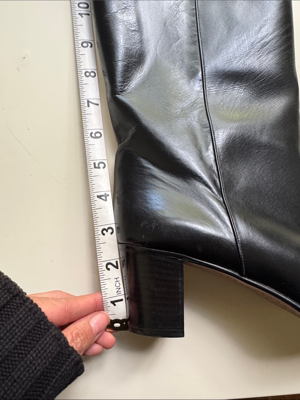 Vintage Delman Black Knee-High Leather Boots with Low Heel - Size 39.5 - Picture 10 of 11